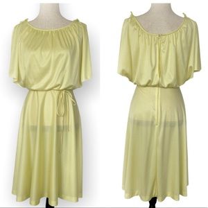 Vintage 70s Yellow Flutter Sleeve Dress